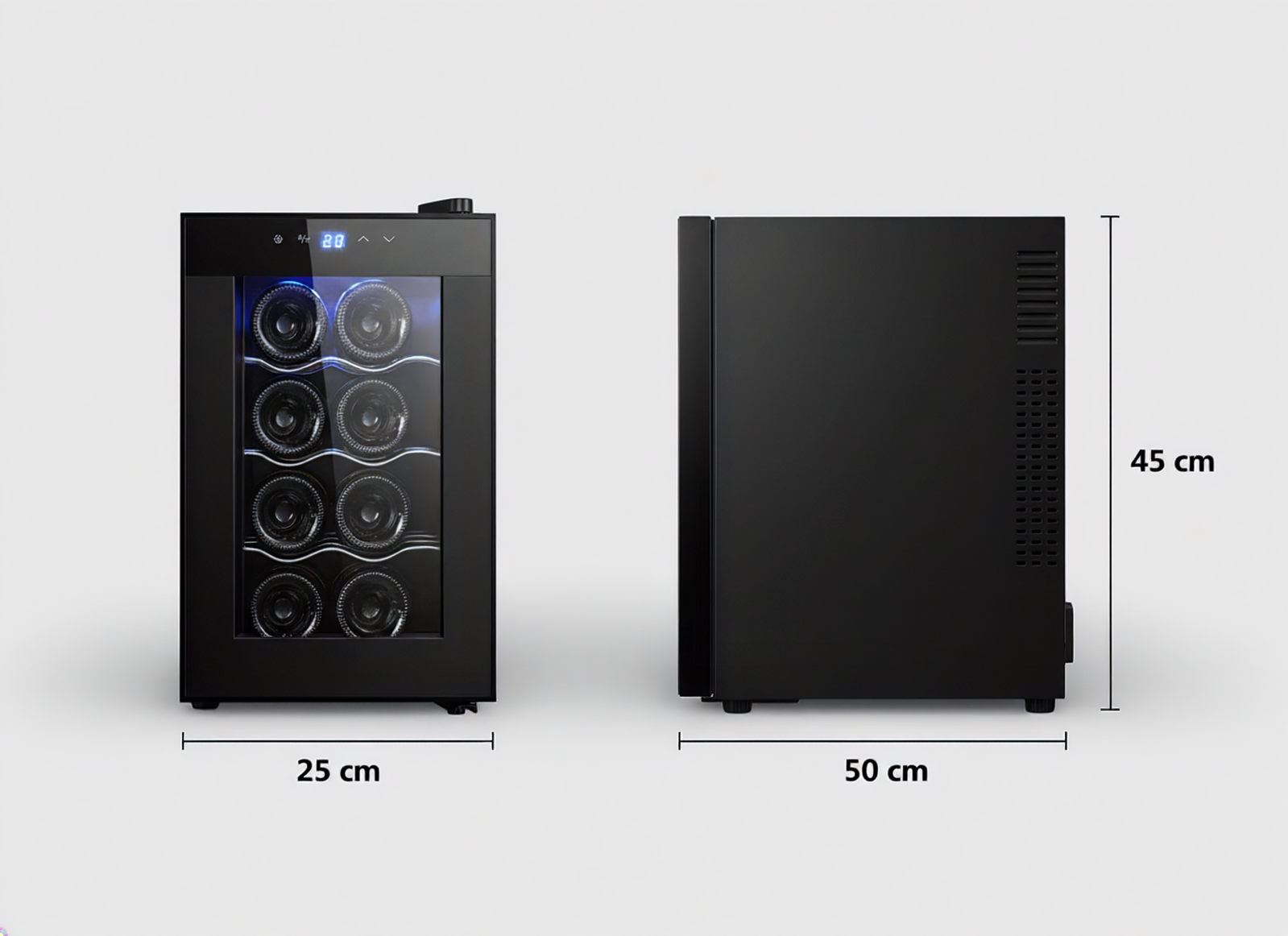 8 Bottle Thermoelectric Wine Fridge, 65W, UV Protected Glass Door, Soft LED Illumination