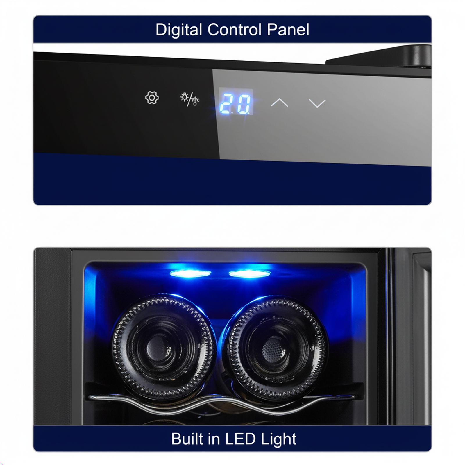 8 Bottle Thermoelectric Wine Fridge, 65W, UV Protected Glass Door, Soft LED Illumination