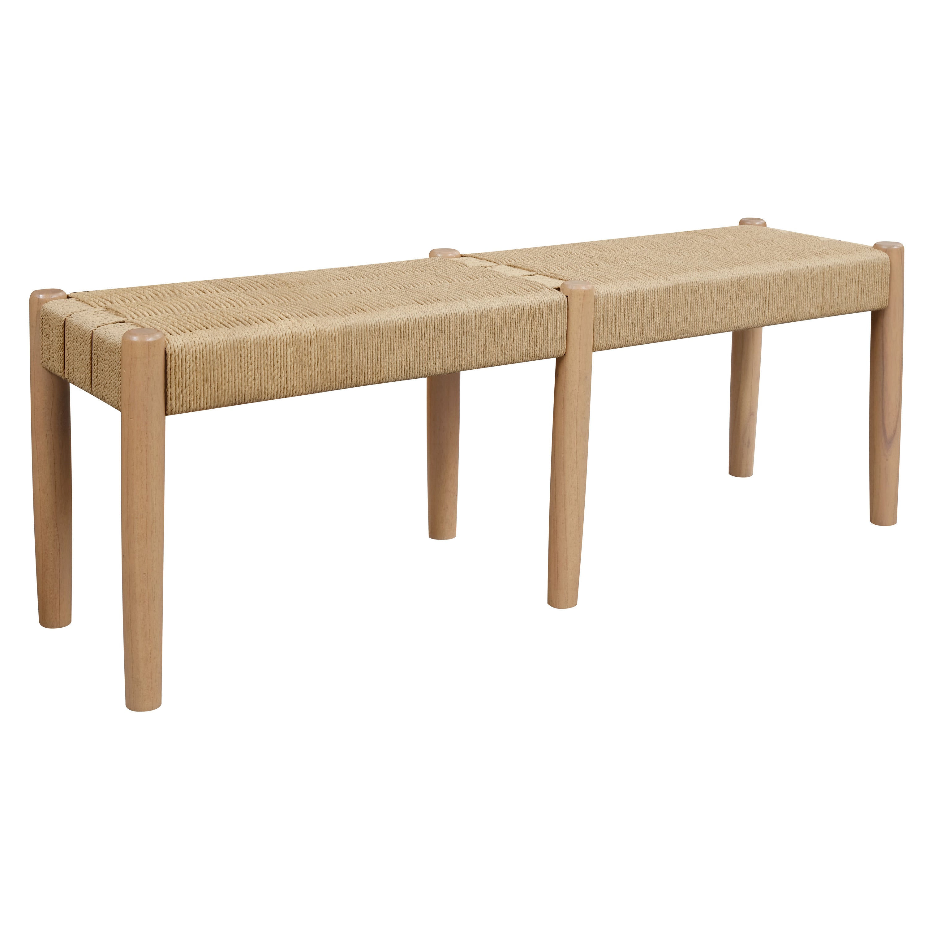 Natural oak bench with woven seat runner and four straight legs