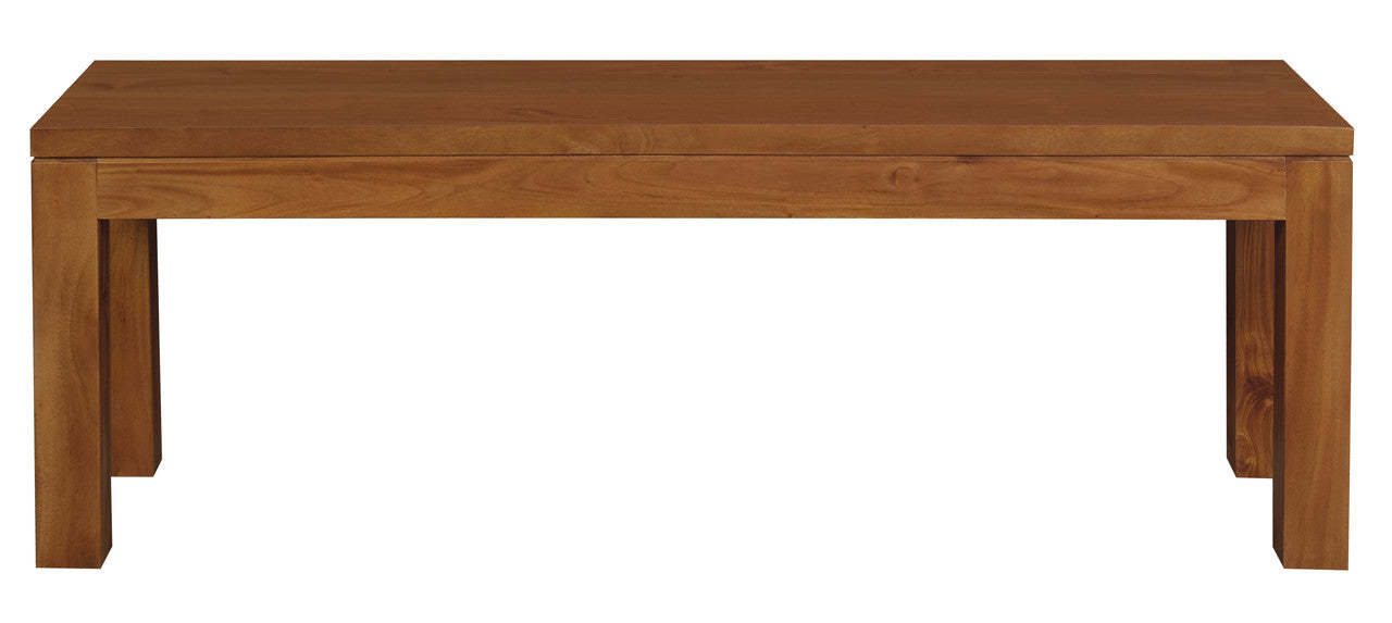 Light pecan timber bench with rectangular top and end legs