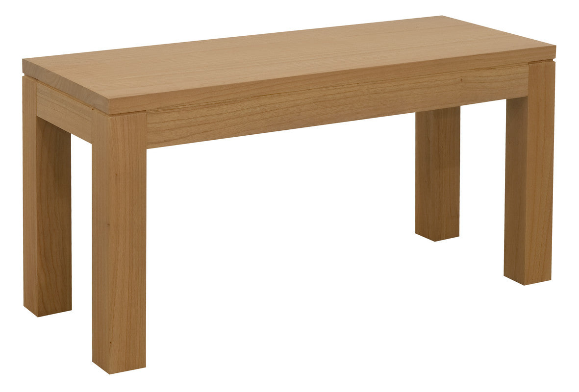 Natural timber bench with rectangular top and four square legs