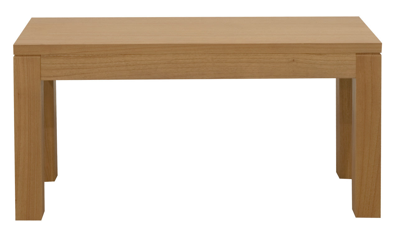 Natural timber bench front view with straight legs and flat rectangular top