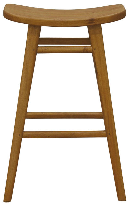 Caramel solid timber counter stool with oval seat and three slat backrest