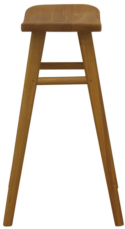 Caramel timber counter stool with oval seat and two lower side rails