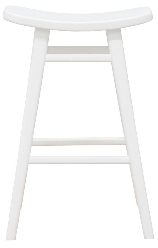 Aria oval solid timber counter stool with white padded seat and lower footrest bars