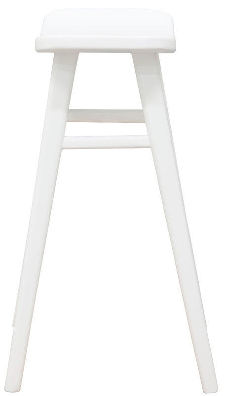 Aria oval solid timber counter stool in white with tall legs and bar footrest