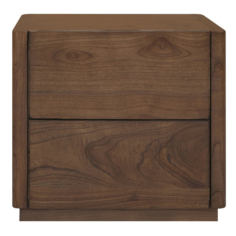 Walnut 2-drawer bedside table with two front drawer panels