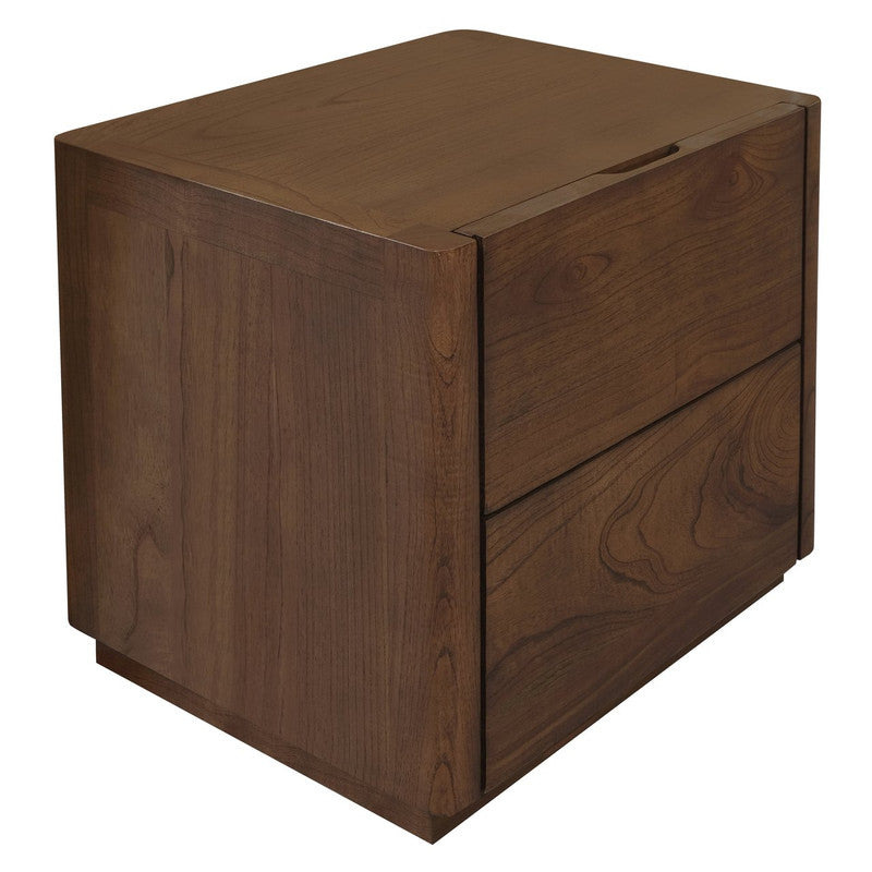 Walnut 2-drawer bedside table with top surface and side drawer fronts