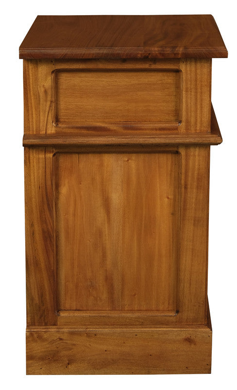 Light pecan bedside cabinet front with drawer panel and lower door panel