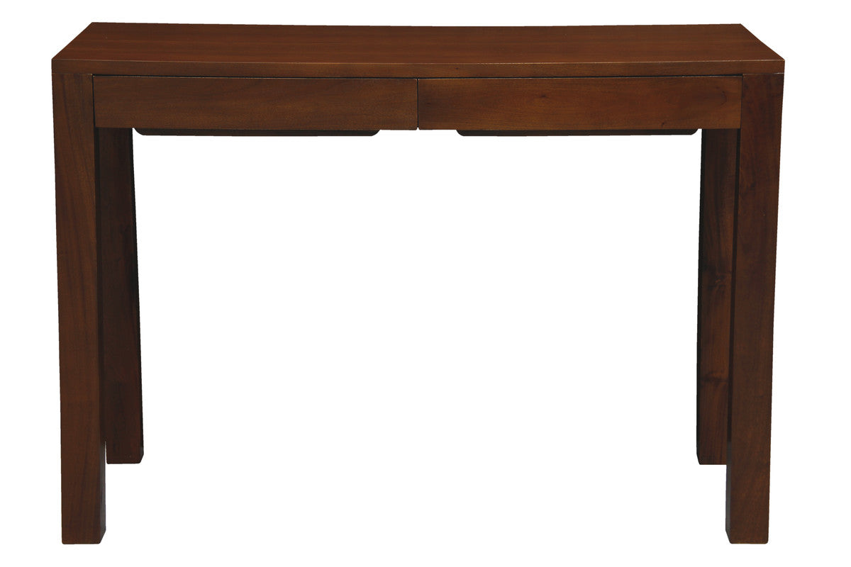 Mahogany solid timber 2-drawer desk with flat rectangular top and drawer fronts