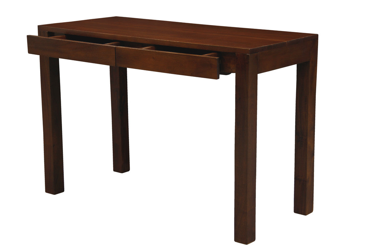 Mahogany solid timber desk with one visible drawer and flat top on four legs