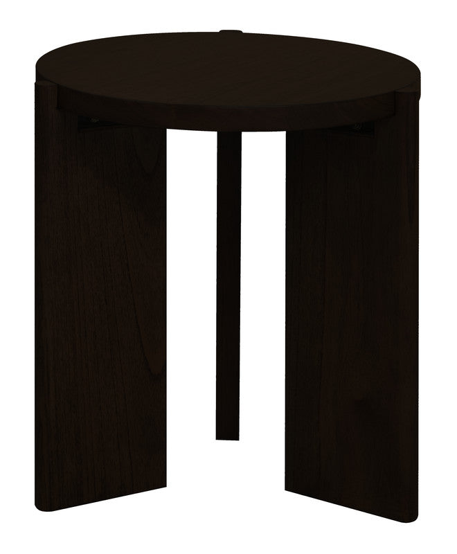 Round black timber side table with solid pedestal legs and round tabletop