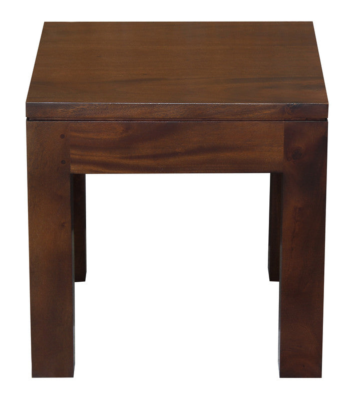 Mahogany timber lamp table with square top and open apron, straight legs
