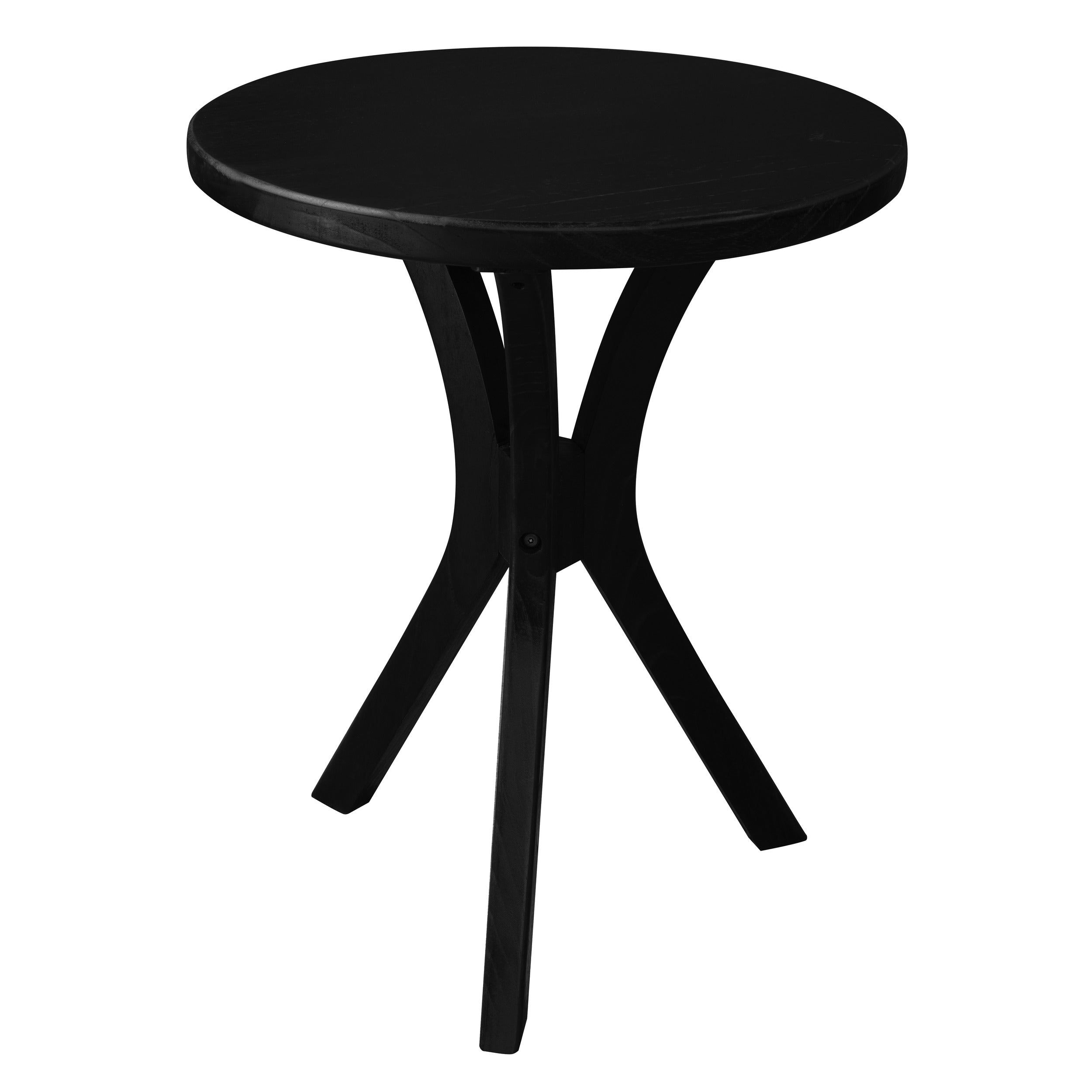Round small side table with dark tabletop and three tapered legs