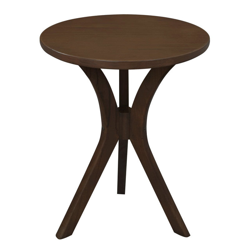 Small round side table in walnut wood with three tapered legs