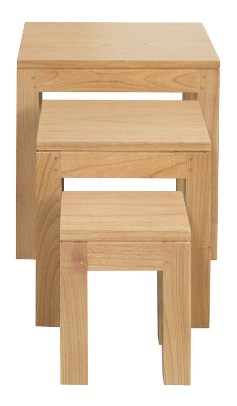 Nesting side tables set of 3 in light natural wood, square tops