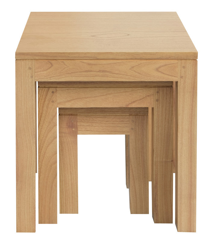 Nesting side table in light natural wood with square top and open inner frame