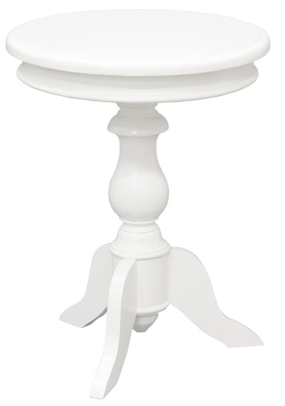 White round wine table with pedestal base and flared legs