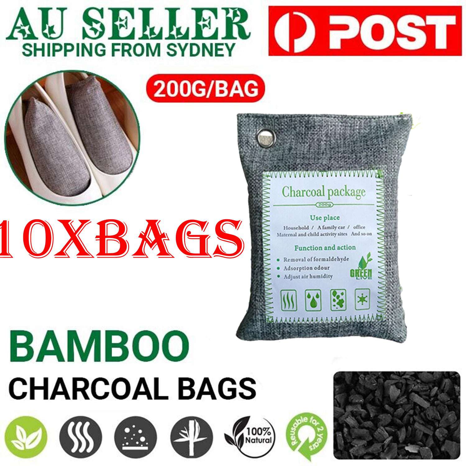 10PCS Air Purifying Bags Activated Bamboo Charcoal Freshener
