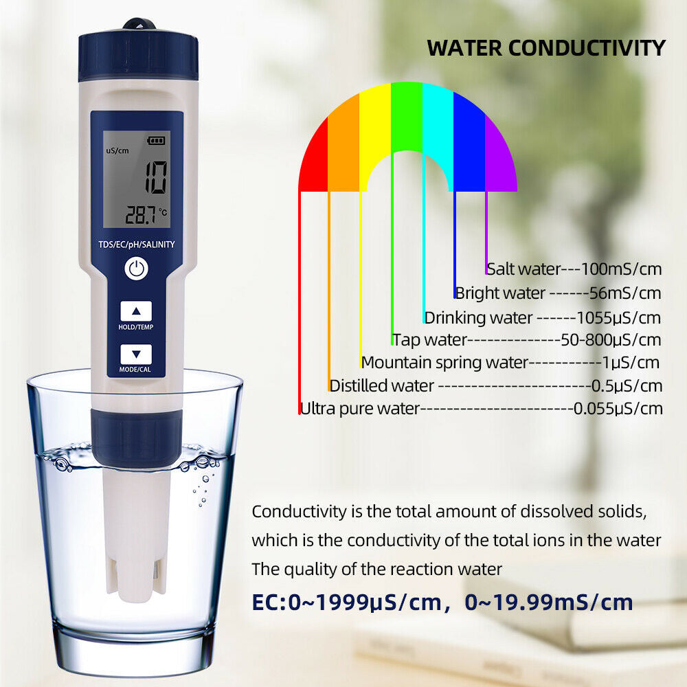 -1 Digital Water Quality Tester Waterproof pH TDS EC Temperature Meter Pool