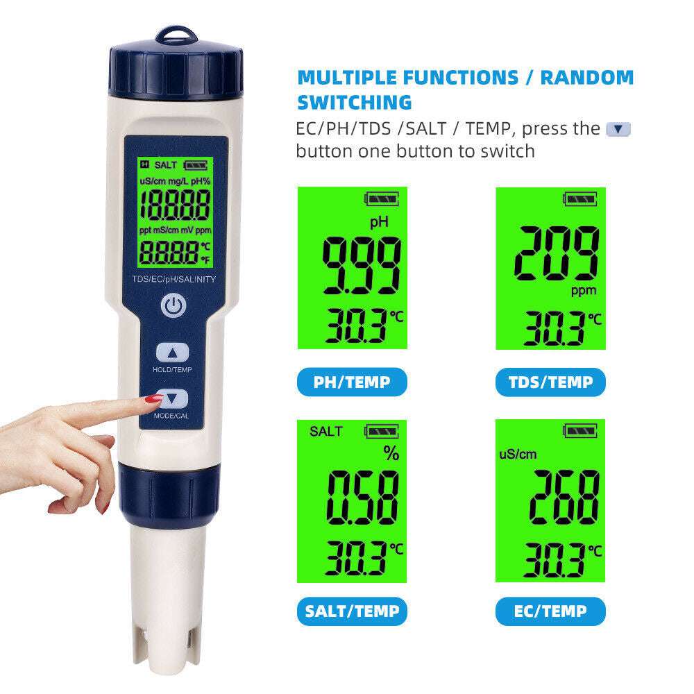 -1 Digital Water Quality Tester Waterproof pH TDS EC Temperature Meter Pool