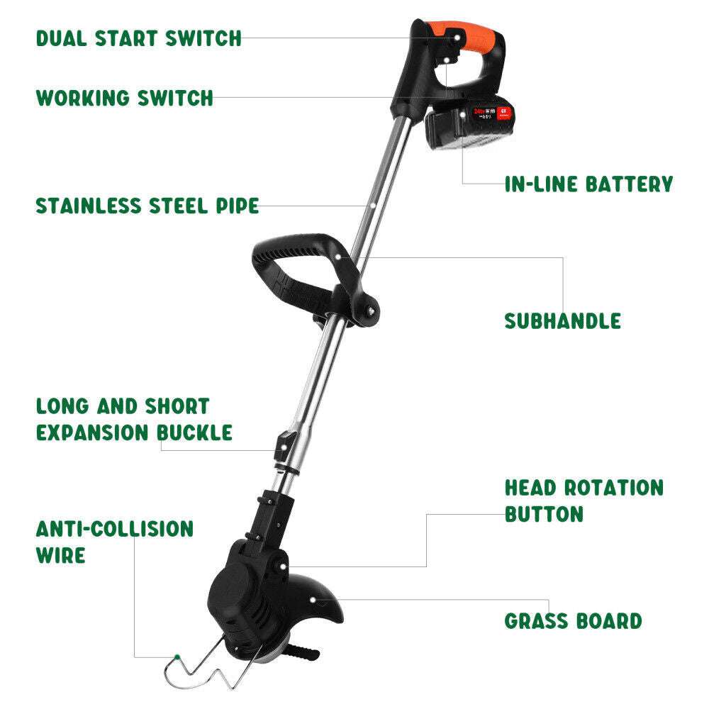 3in1 Cordless Grass Trimmer Grass Lawn Brush Cutter Whipper Snipper