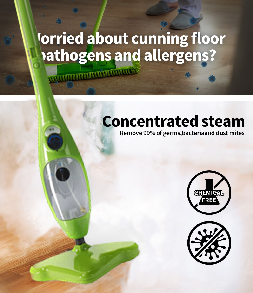 Steam Mop Handheld Carpet Cleaner High Pressure Steamer Floor Cleaning 1300W Bedworld