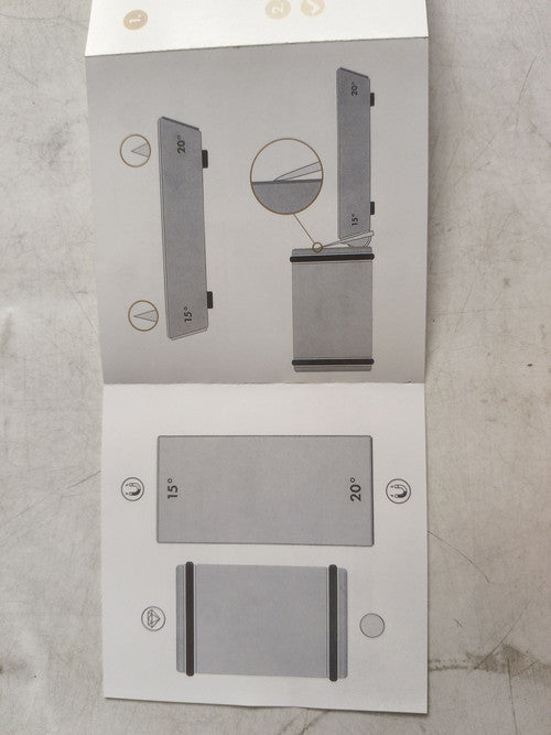 Rolling knife sharpener kit insert pieces and angle guides shown on box packaging