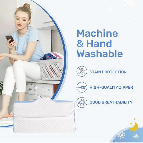 White ergonomic contour pillow with smooth, breathable-looking cover fabric