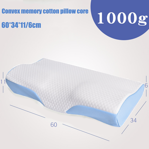 Memory foam contour pillow with honeycomb-textured cover and blue border along the sides