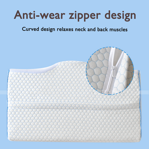 Honeycomb pillow cover with anti-wear zipper opening and blue trim along the edge