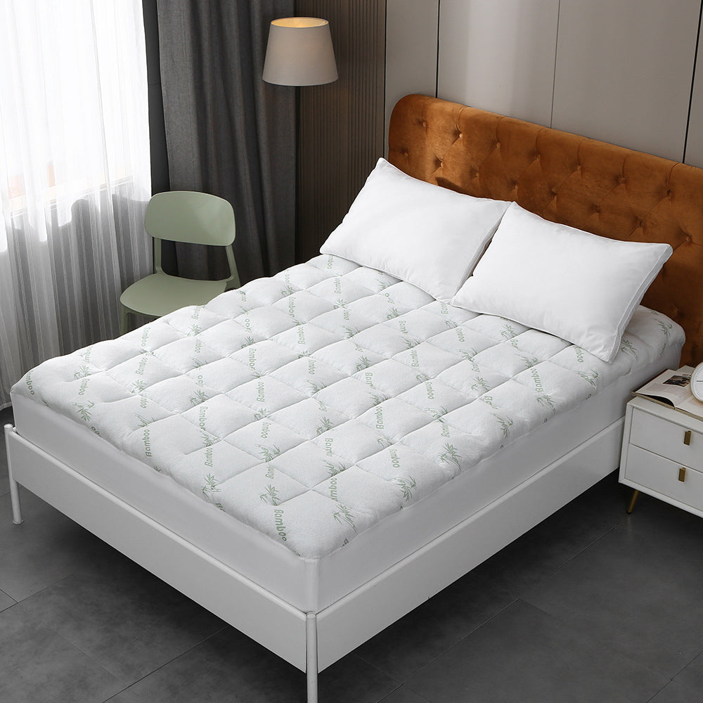 Bamboo Pillowtop Mattress Topper Luxury Bedding Mat Pad Protector Cover King Single 108 x 203 cm