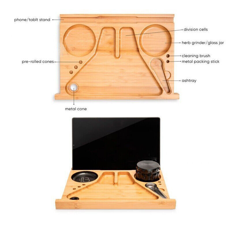 Wood storage chest tray open, featuring circular holes and molded tool slots