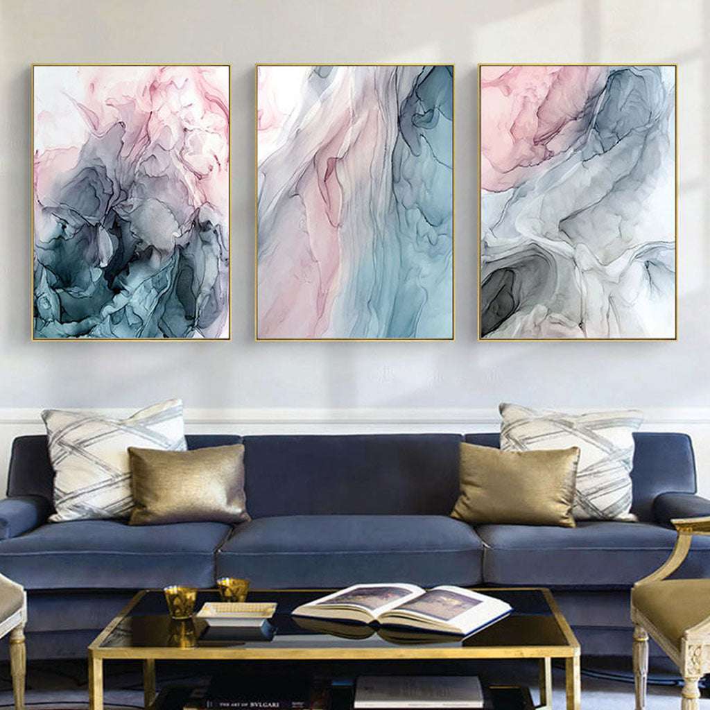 Wall Art 50cmx70cm Colorful Ink Abstract 3 Sets Gold Frame Canvas
