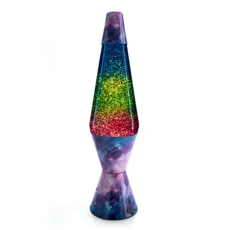 Galaxy diamond glitter lava lamp with multicolor glitter lava, conical base and top