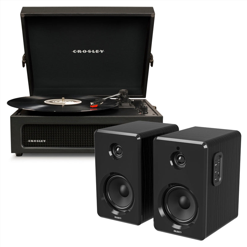 Crosley Voyager Bluetooth Portable Turntable - Black + Bundled Majority D40 Bluetooth Speakers - Bla