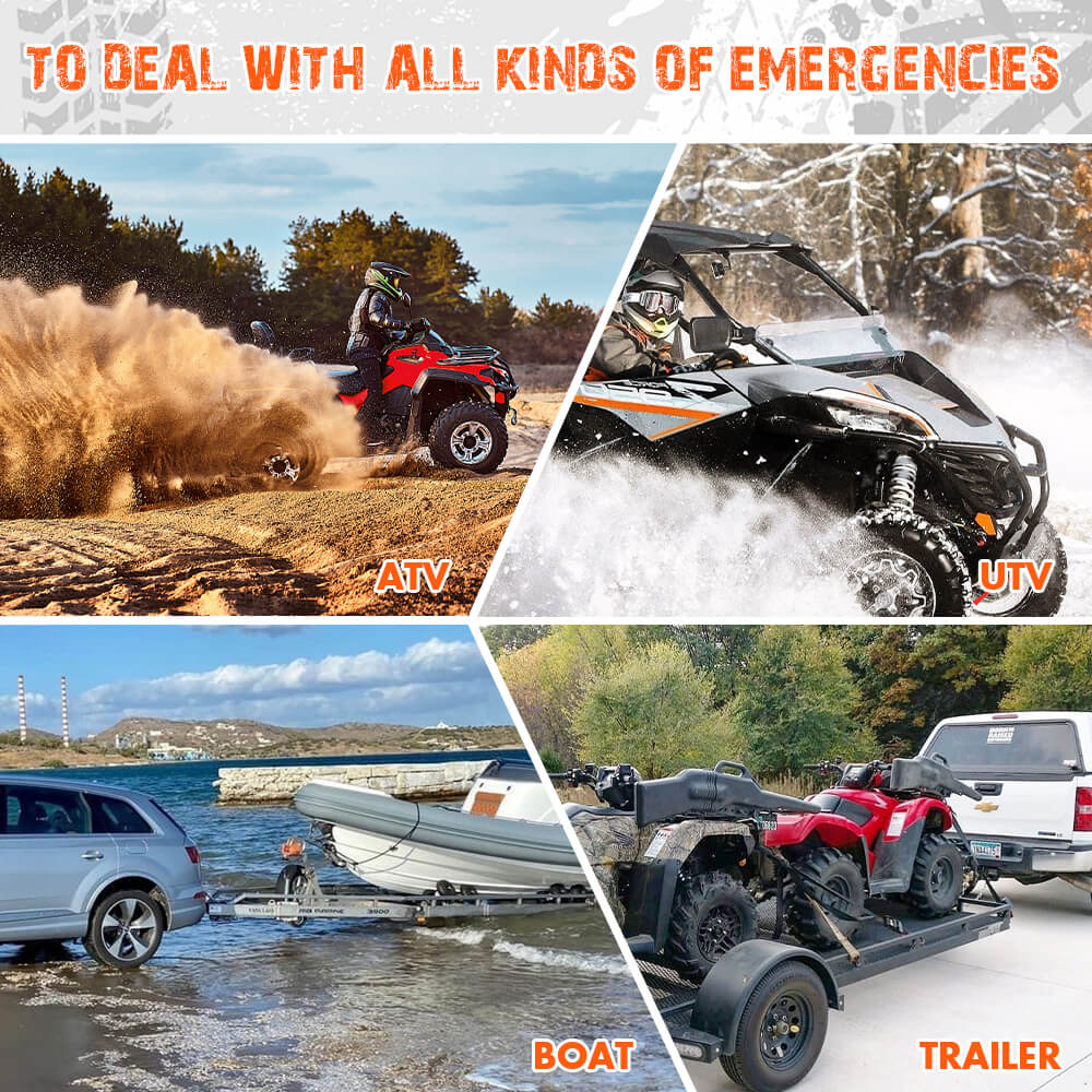 Electric winch kit used on ATV, UTV, boat and trailer in outdoor scenes