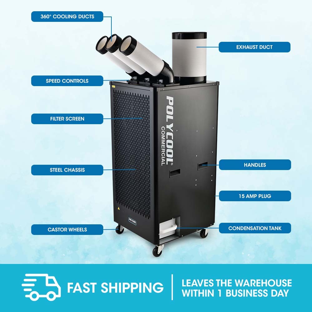 5kW Portable Industrial Spot Cooler - POLYCOOL with Triple Ducts