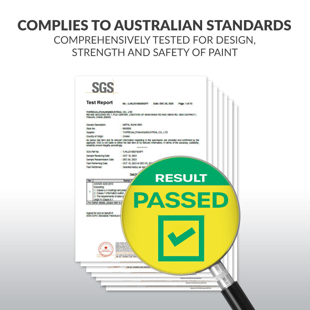 Compliance test report badge with PASSED result and check mark icon