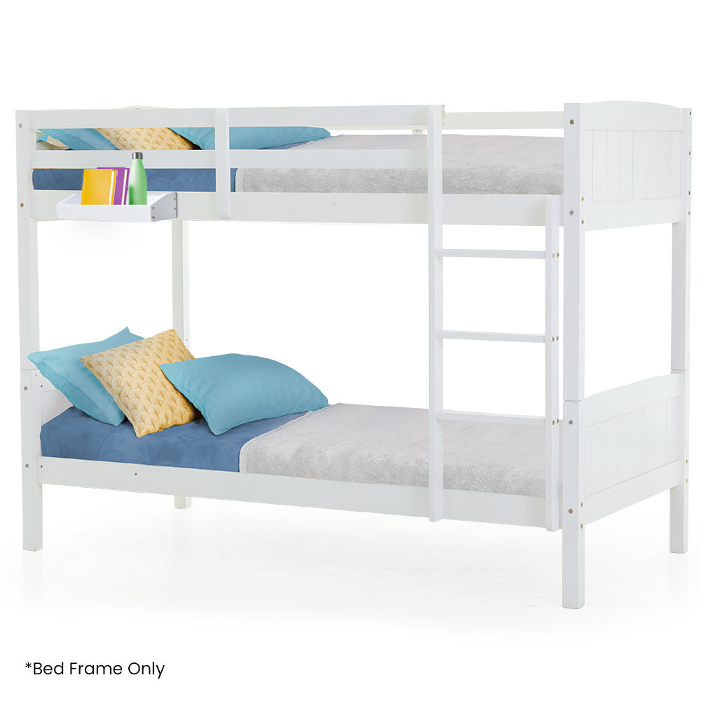 White single bunk bed frame in solid pine wood, modular design