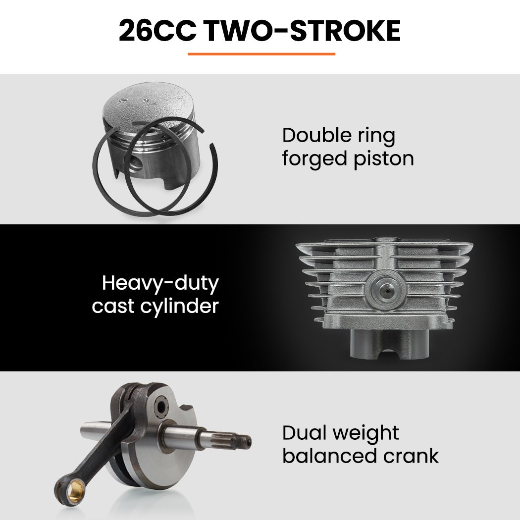 Two-stroke leaf blower engine parts diagram with piston and cylinder illustration