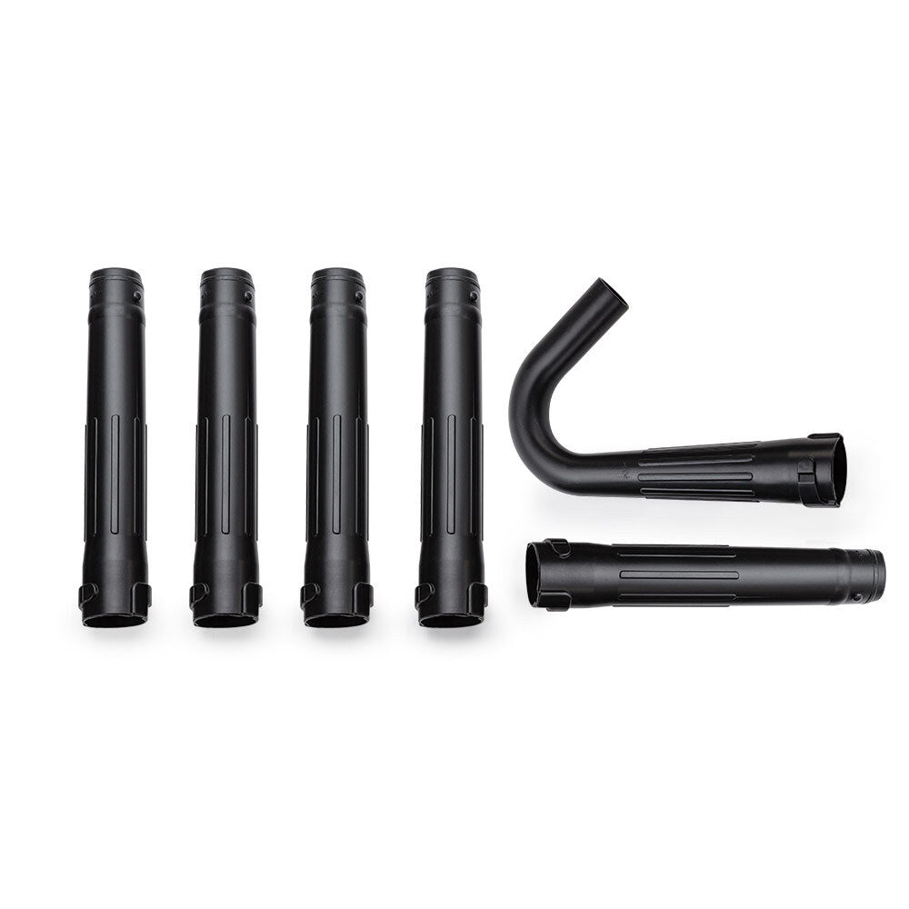 Gutter cleaning kit with four black extension tubes and elbow nozzle adaptor
