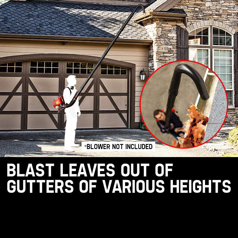 Gutter cleaning blower nozzle attachment with curved elbow for directing debris