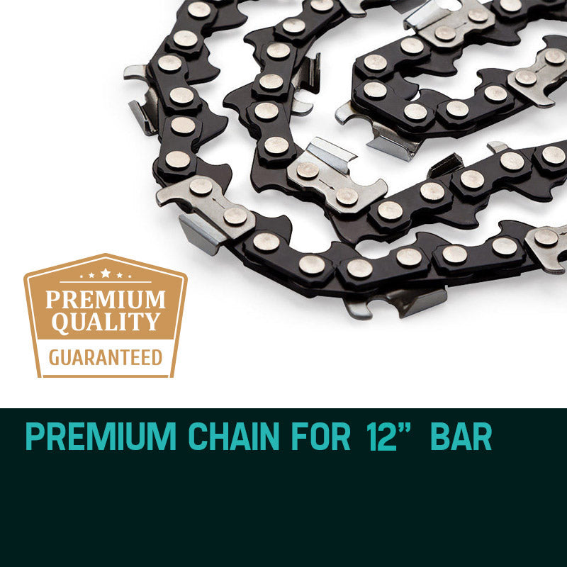 Chainsaw chain drive links, black body with silver rivets, 12 in bar replacement.