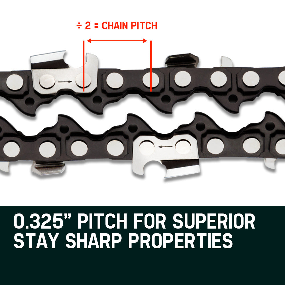 Chainsaw chain replacement, 0.325 pitch, cutter teeth shown