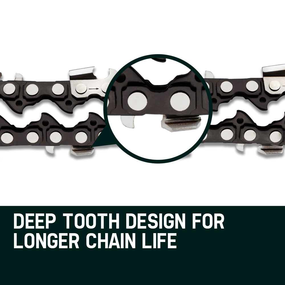 Chainsaw chain replacement with deep-tooth cutter design, black links