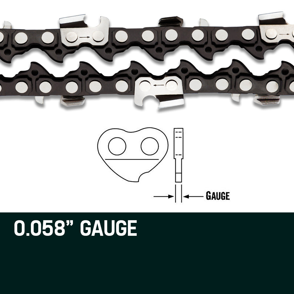 Chainsaw chain replacement, 0.058 gauge and cutter tooth profile