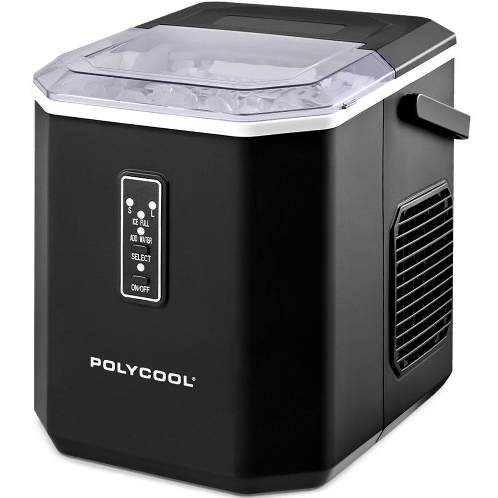POLYCOOL Portable Ice Maker Machine, Automatic, 12kg/day,  Auto Clean, with Scoop and Removable Basket, Black