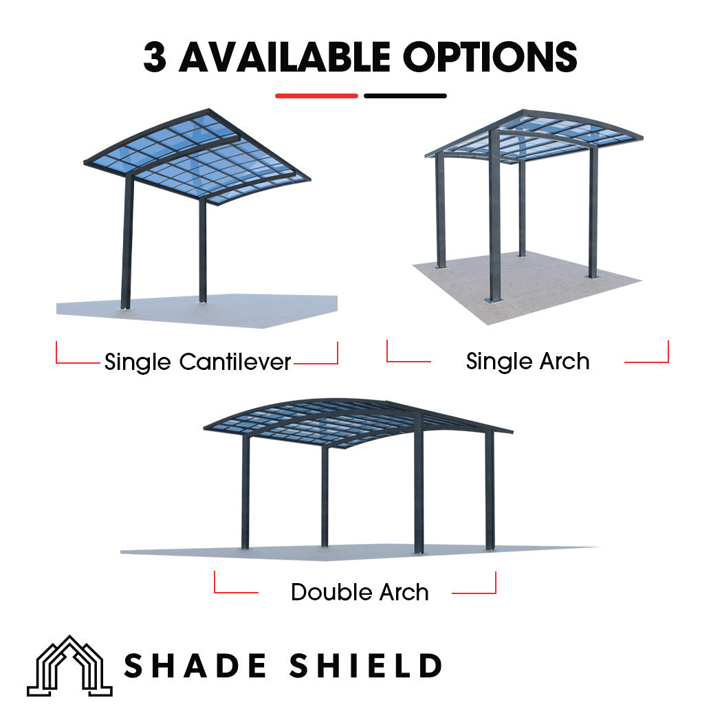 SHADE SHIELD Single Cantilever Carport 3.0m x 5.5m x 3.5m, Aluminium Alloy Frame, Polycarbonate Roof, Shelter for Car or Outdoor Living