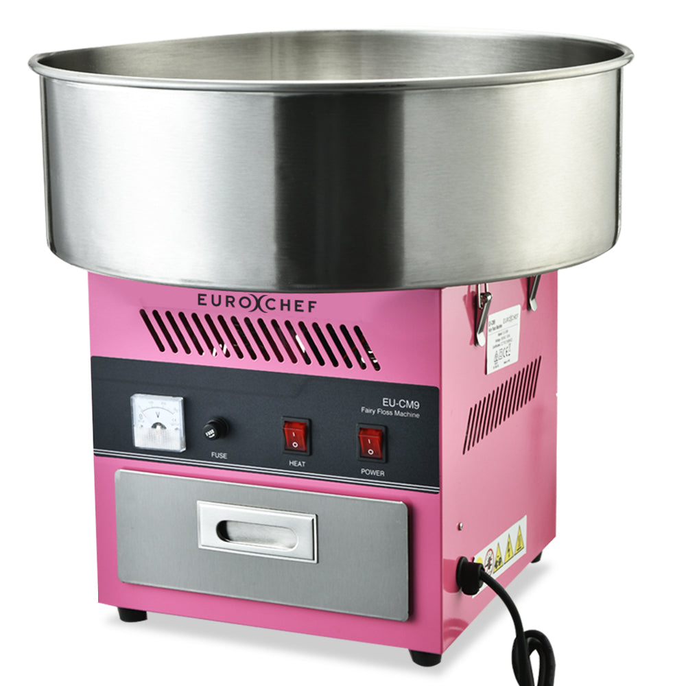 EUROCHEF cotton candy machine with stainless steel bowl and pink control panel base